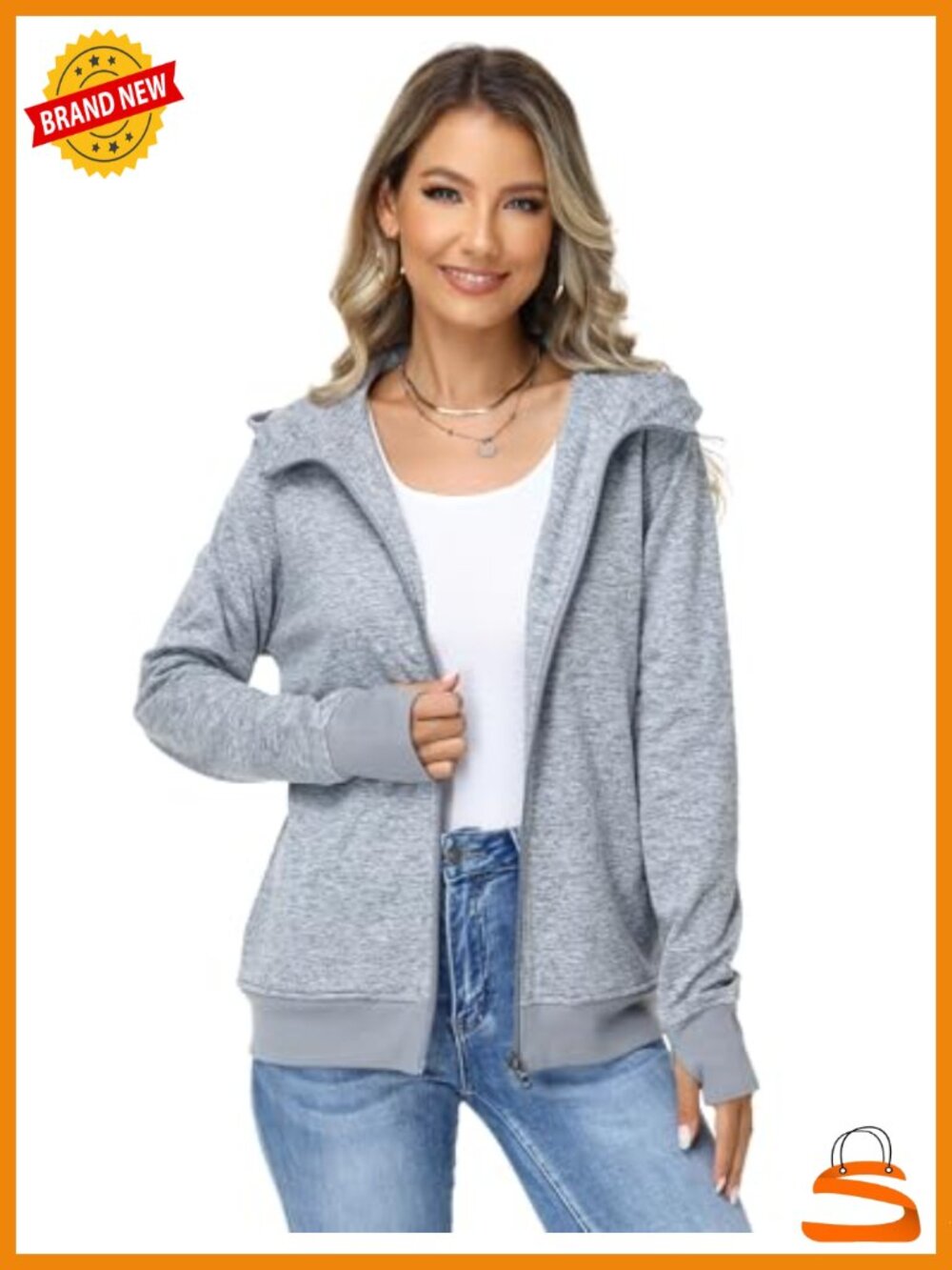 Women's Microfleece Zip-Up Hooded Sweater Jacket with Thumb Holes